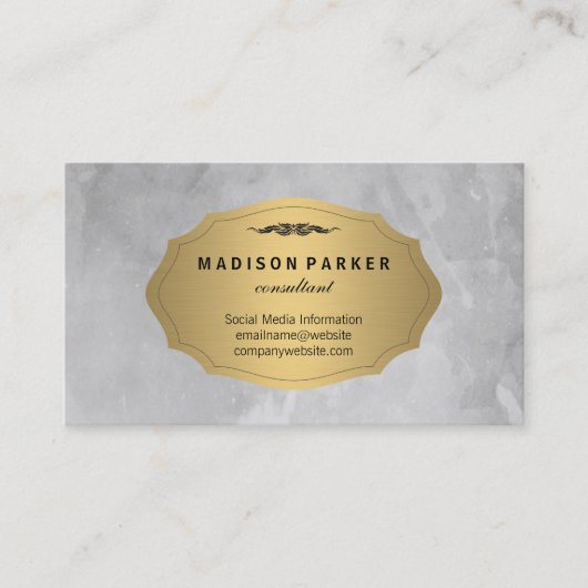Grijze Waterverf geborsteld Elegant Faux Gold Labe Visitekaartje (Voorkant)
