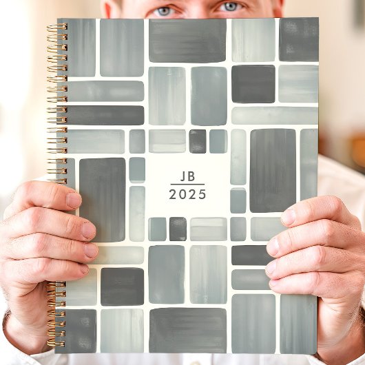 Grijze Waterverf geometrisch 2025 monogram Planner