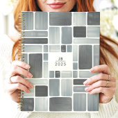 Grijze Waterverf geometrisch 2025 monogram Planner