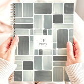 Grijze Waterverf geometrisch 2025 monogram Planner