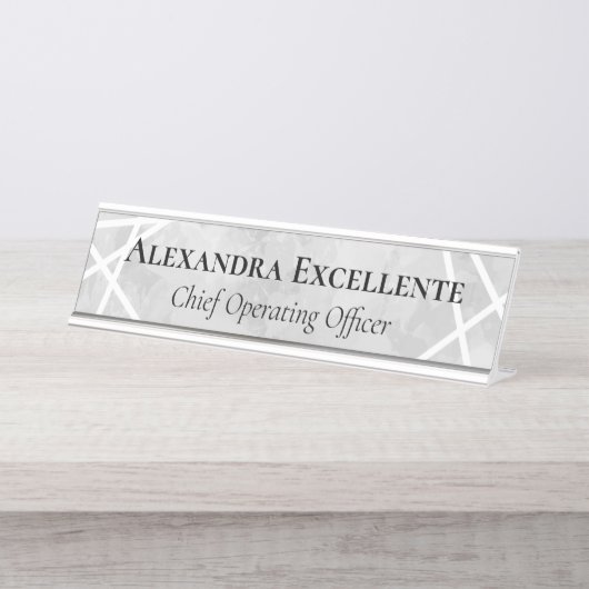 Grijze Waterverf Geometrische moderne aangepaste v Bureau Naambordje (Voorkant)