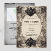 Grijze Waterverf Inkt Rozen  Gothic Bruiloft Kaart (Voorkant / Achterkant)