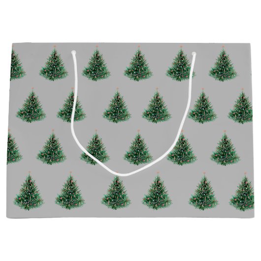 Grijze waterverf Kerstmis groene dennenboom in vin Groot Cadeauzakje (Voorkant)