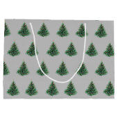 Grijze waterverf Kerstmis groene dennenboom in vin Groot Cadeauzakje (Achterkant)