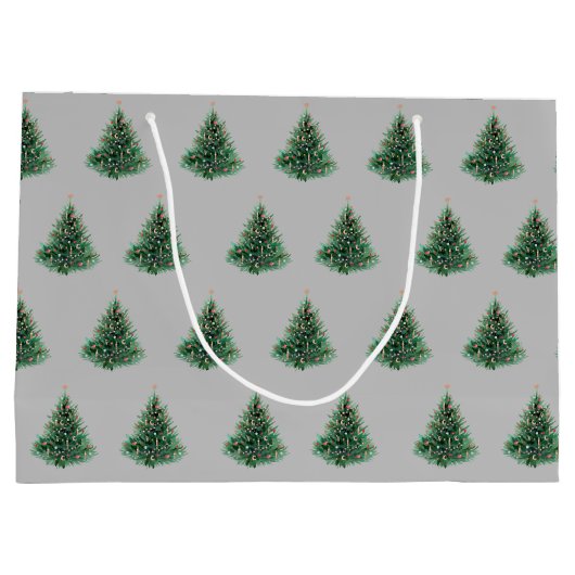 Grijze waterverf Kerstmis groene dennenboom in vin Groot Cadeauzakje (Achterkant)