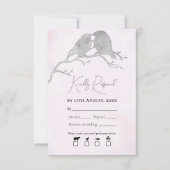 Grijze Waterverf Lovevogels op bijkantoor Bleek ro RSVP Kaartje (Voorkant)