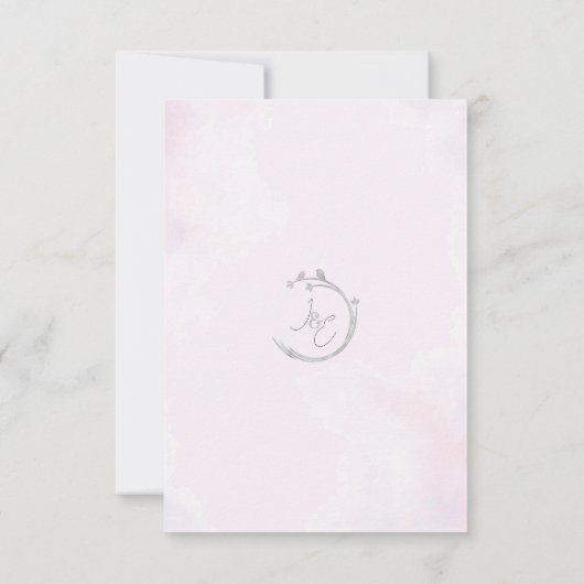 Grijze Waterverf Lovevogels op bijkantoor Bleek ro RSVP Kaartje (Achterkant)