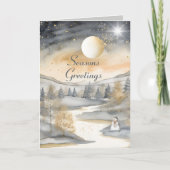 Grijze Waterverf Mountain River Snowman Kerstmis Kaart (Voorkant)