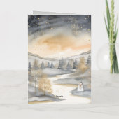Grijze Waterverf Mountain River Snowman Kerstmis Kaart (Achterkant)