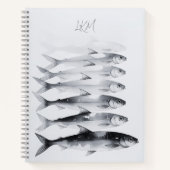 Grijze Waterverf Sardine Art Custom Monogram Naam Notitieboek (Voorkant)