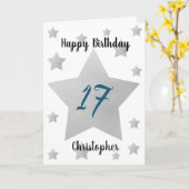 Grijze Waterverf sterren 17e verjaardag Kaart (Gele Bloem)