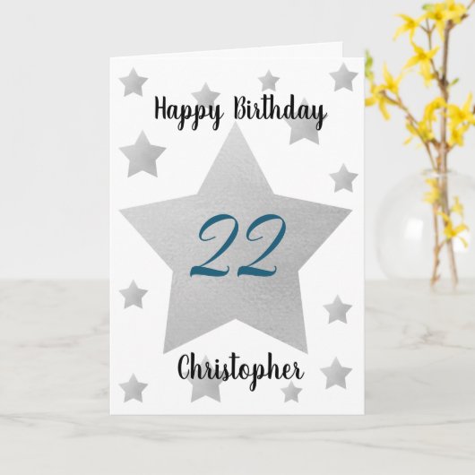 Grijze Waterverf sterren 22e verjaardag Kaart (Gele Bloem)