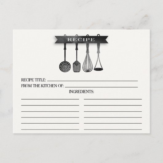 Grijze Waterverf Utensils Vrijgezellenfeest Recept Briefkaart (Voorkant)