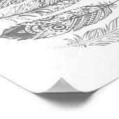 Grijze Waterverf Veer Poster met tribaal afdrukken (Hoek)