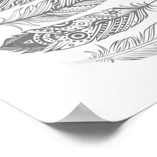 Grijze Waterverf Veer Poster met tribaal afdrukken (Hoek)