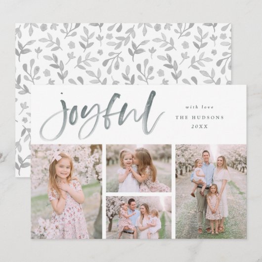 Grijze Waterverf Vrolijke Christmas Modern Collage Feestdagenkaart (Voorkant / Achterkant)