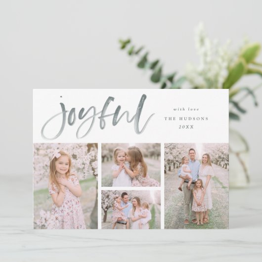 Grijze Waterverf Vrolijke Christmas Modern Collage Feestdagenkaart (Staand voorkant)