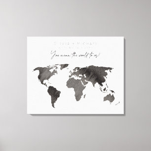 Grijze Waterverf Wereldkaart Canvas Gastboek Afdruk