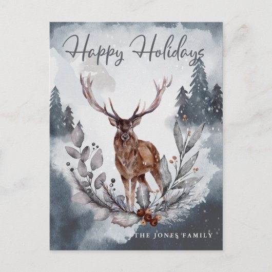 Grijze Waterverf Winterkerstvakantie Briefkaart (Voorkant)