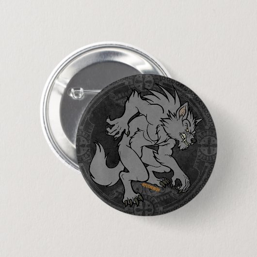 Grijze weerwolf ronde button 5,7 cm (Voorkant /achterkant)