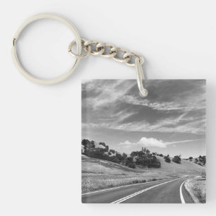 Grijze Weg Californië Zwart en Wit Fotografie Sleutelhanger