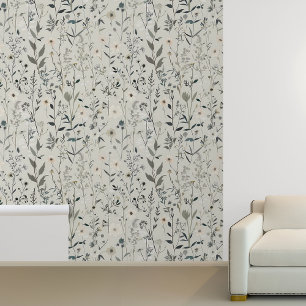 Grijze weide veld bloemen bladeren behang