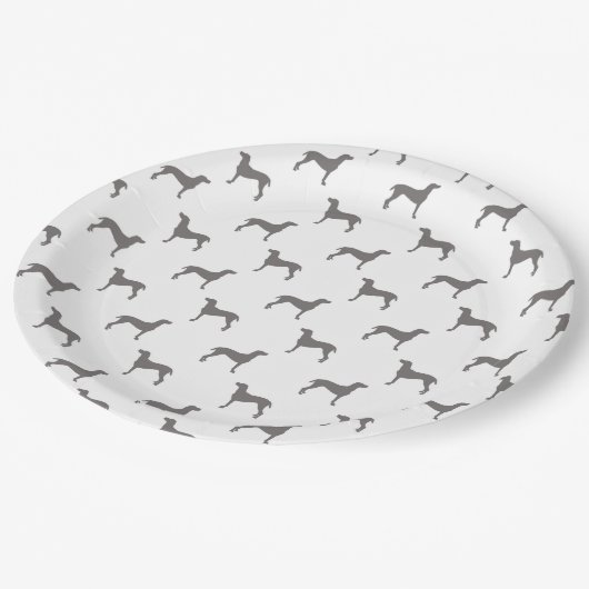 Grijze weimaraner Silhouettes op witte achtergrond Papieren Bordje (Gekanteld)