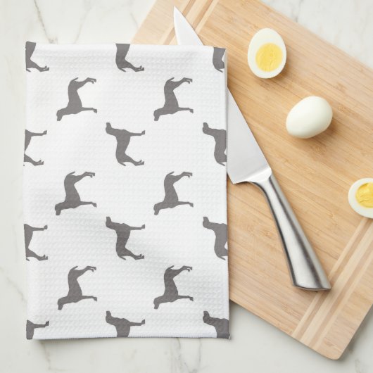 Grijze weimaraner Silhouettes op witte achtergrond Theedoek (Quarter Fold)