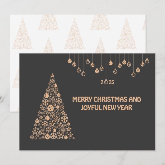 Grijze wenskaart Nieuwjaar met Kerstbal & boom Feestdagenkaart (Voorkant / Achterkant)