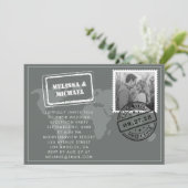 Grijze Wereldkaart bestemming bruiloft Kaart (Staand voorkant)