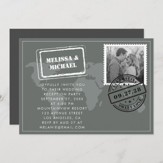 Grijze Wereldkaart bestemming bruiloft Kaart (Voorkant / Achterkant)