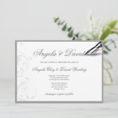 Grijze wervelingen vulpen bruiloft uitnodiging (Staand voorkant)