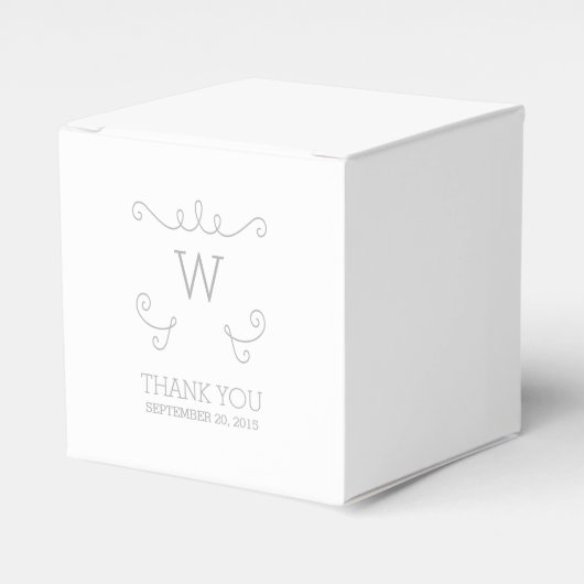 Grijze Whimsical Flourish Monogram Favor Boxes Bedankdoosjes (Voorkant Zijde)