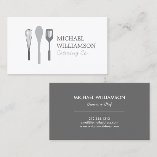 GRIJZE WHISK LEPEL SPATEL LOGO voor Catering, Chef Visitekaartje (Voorkant / Achterkant)