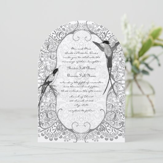 Grijze whisky Love Bird Pattern Wedding Inviting Kaart (Staand voorkant)