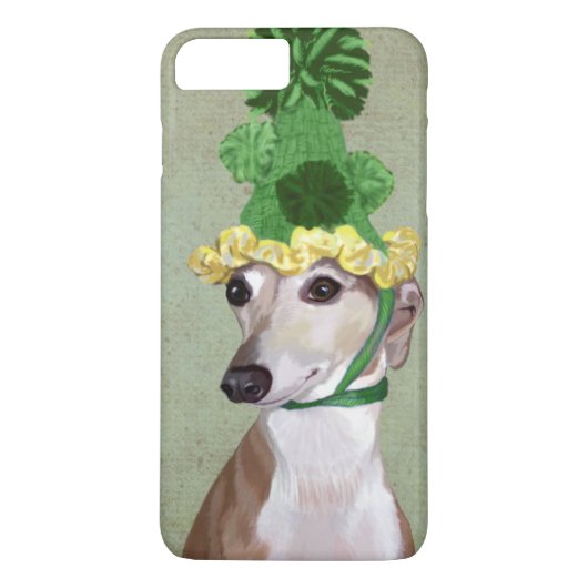 Grijze windhond in groene gebreide hoed Case-Mate iPhone case (Achterkant)