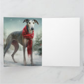 Grijze windhond in sneeuw Kerstmis Kaart (Binnen)