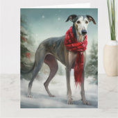Grijze windhond in sneeuw Kerstmis Kaart (Voorkant)