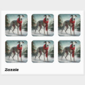 Grijze windhond in sneeuw Kerstmis Vierkante Sticker (Vel)