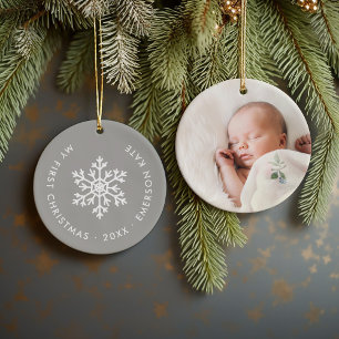 Grijze Winter Sneeuwvlok Eerste Kerst Keepsake Keramisch Ornament