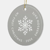 Grijze Winter Sneeuwvlok Eerste Kerst Keepsake Keramisch Ornament (Links)