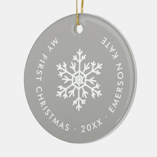 Grijze Winter Sneeuwvlok Eerste Kerst Keepsake Keramisch Ornament (Links)