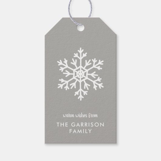 Grijze Winter Snowflake Holiday Cadeaulabel (Voorkant)