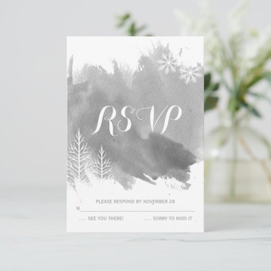 Grijze winterbruiloft RSVP-antwoord van moderne wa RSVP Kaartje (Staand voorkant)