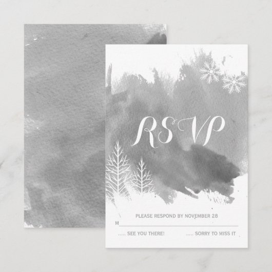 Grijze winterbruiloft RSVP-antwoord van moderne wa RSVP Kaartje (Voorkant / Achterkant)