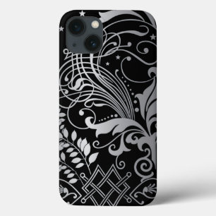 Grijze wirling Damask Patroon op Black Case-Mate iPhone Case