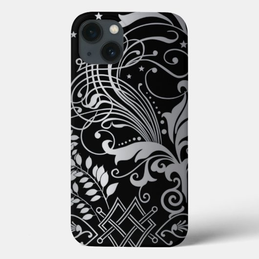 Grijze wirling Damask Patroon op Black Case-Mate iPhone Case (Achterkant)