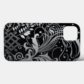 Grijze wirling Damask Patroon op Black Case-Mate iPhone Case (Achterkant (horizontaal))
