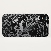 Grijze wirling Damask Patroon op Black Case-Mate iPhone Case (Achterkant (horizontaal))