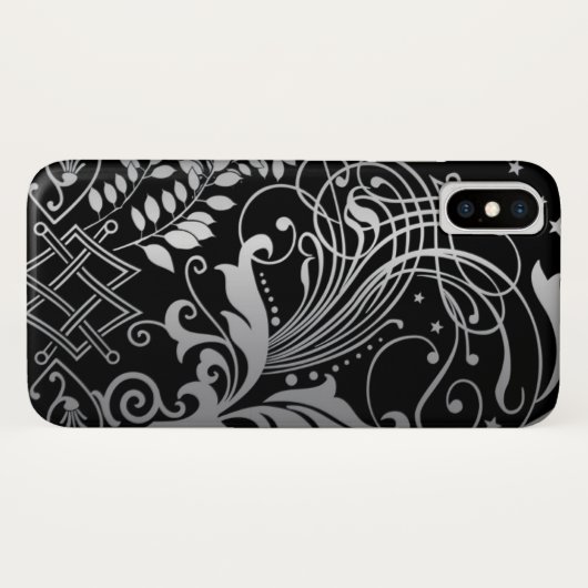 Grijze wirling Damask Patroon op Black Case-Mate iPhone Case (Achterkant (horizontaal))